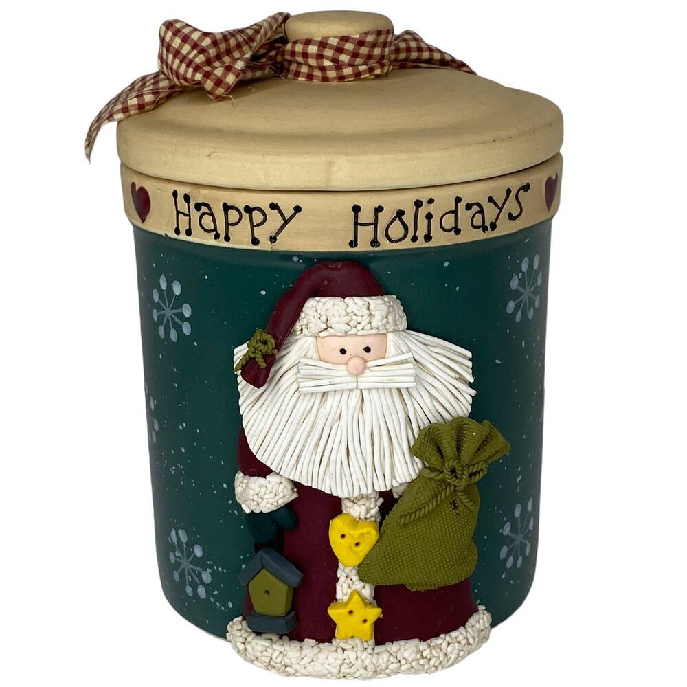 Happy Holidays Santa Cookie Jar Ceramic Pottery